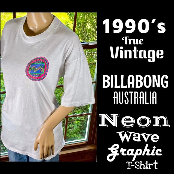 Vintage Tops - ▪️VTG▪️BILLABONG▪️1990's Neon Wave Graphic T-shirt